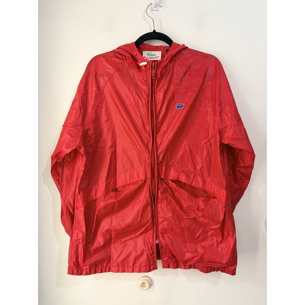Vintage Alligator Lacoste Red Nylon Hooded Windbreaker Jacket Mens L 80s